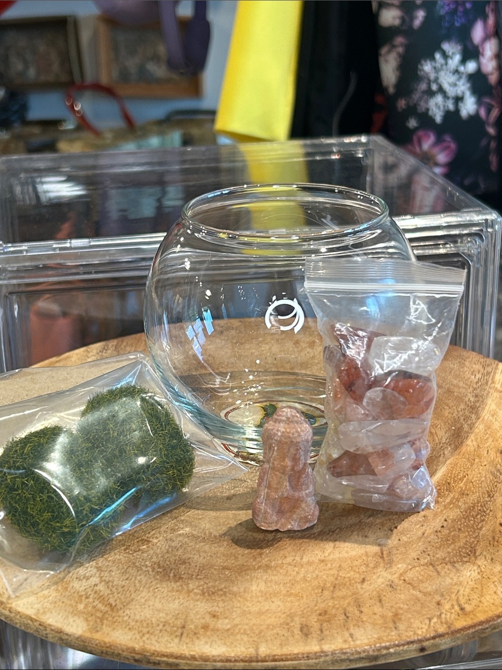 Mini Buddha Terrarium with Carnelian Agate Buddha/Carnelian Stones/Sand/Moss